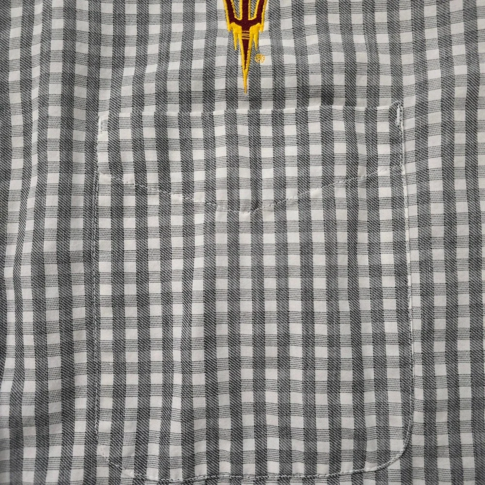 Antigua Mens XL ASU Sun Devils Gingham Button Down Shirt Grey White Long Sleeve